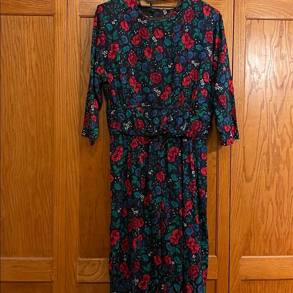 1980s Vintage Blue Floral Jumpsuit  Romper 12 Ms. Choice